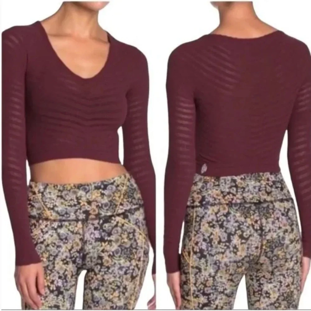 Free People Movement Gone Adrift Seamless Long Sleeve Red Night New Medium